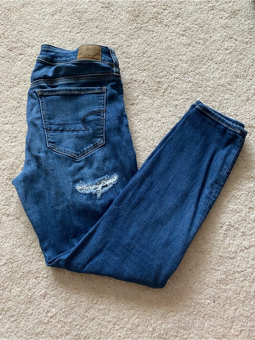 American Eagle Outfitters Dark Blue Distressed Skinny Jeans - Picture 7 of 7